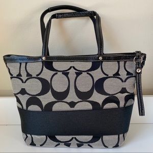 Coach Signature Print Tote in Black and Khaki